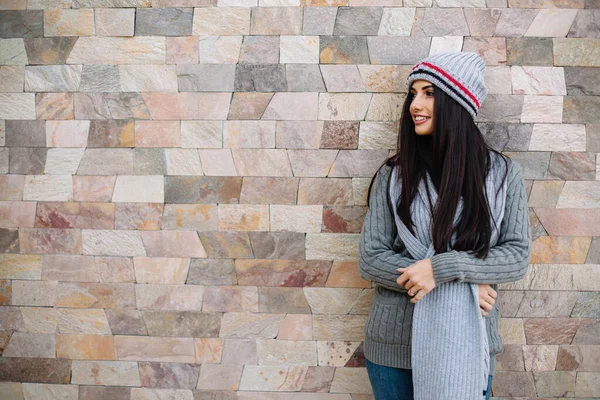 Menina Inverno Feliz Sorrindo Estilo Vida Estúdio Foto Isolado Retrato — Fotografia de Stock