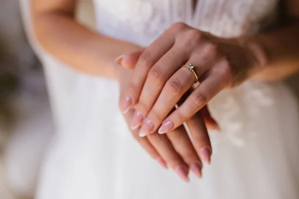 Anillos Boda Oro Están Mano Novia — Foto de Stock