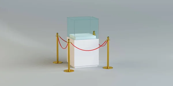 Empty Glass Showcase With Rope Barrier