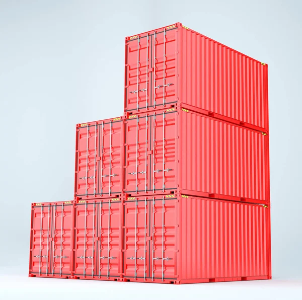 Pile of red freight containers, isolated