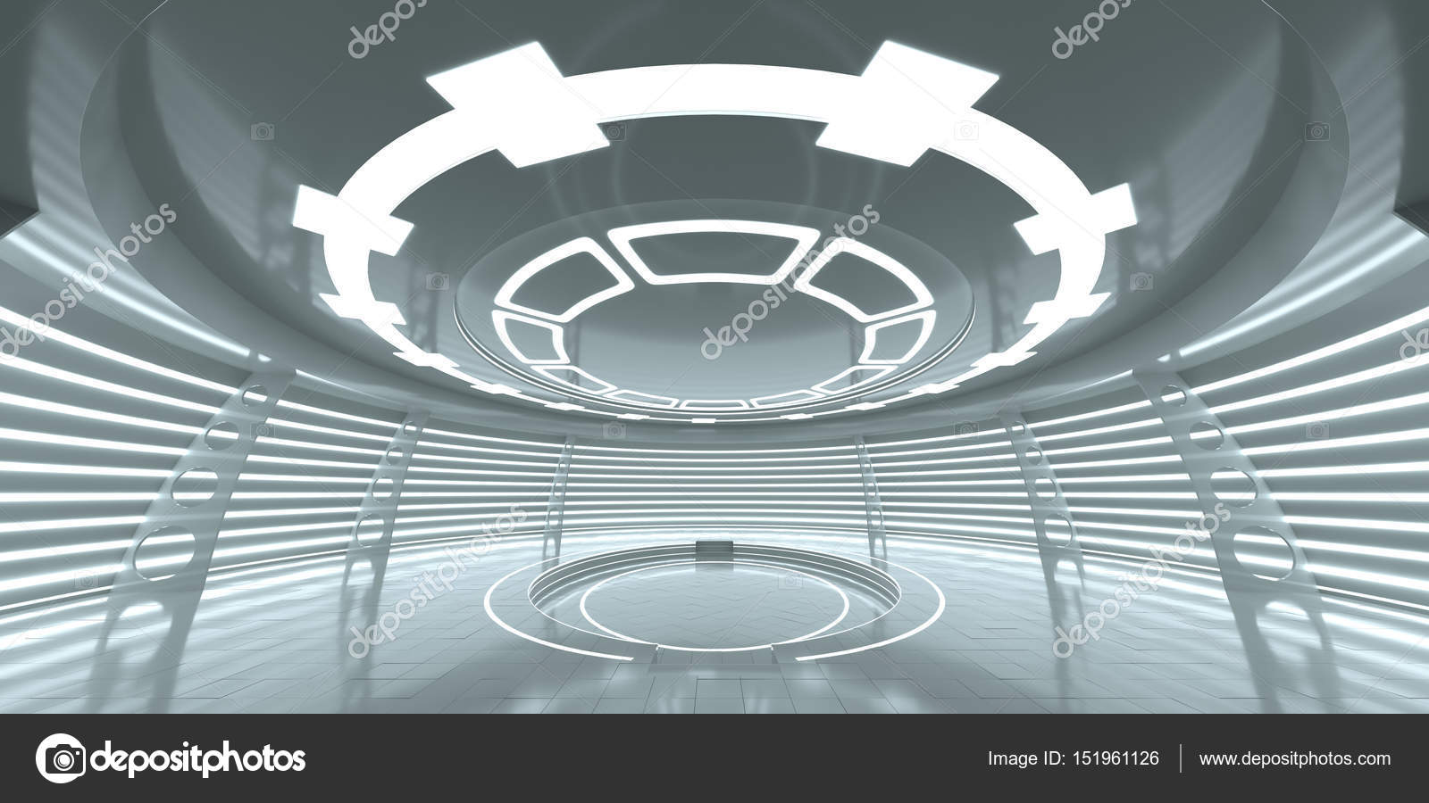 Abstract Empty Glowing Futuristic Space Station Stock