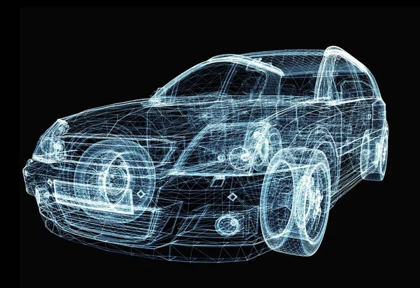 Abstract car consisting of luminous lines and dots