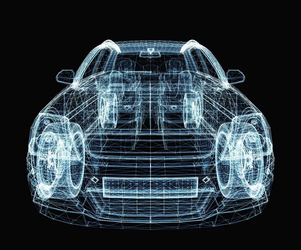 Abstract car consisting of luminous lines and dots