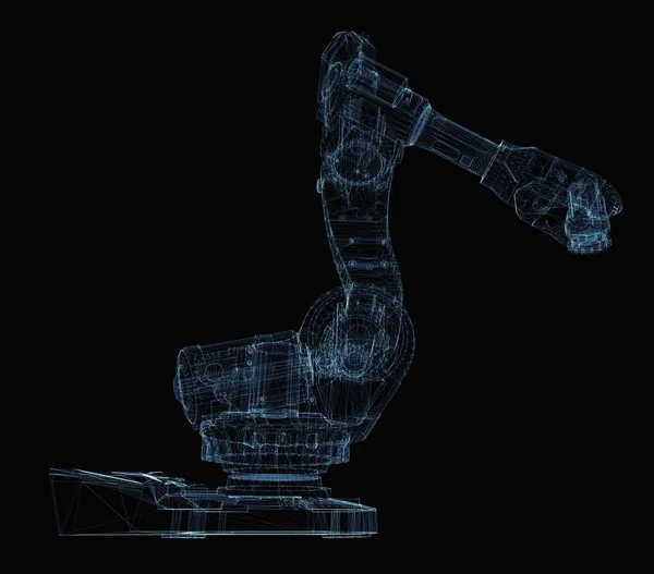 Industrial robot arm consisting of luminous lines