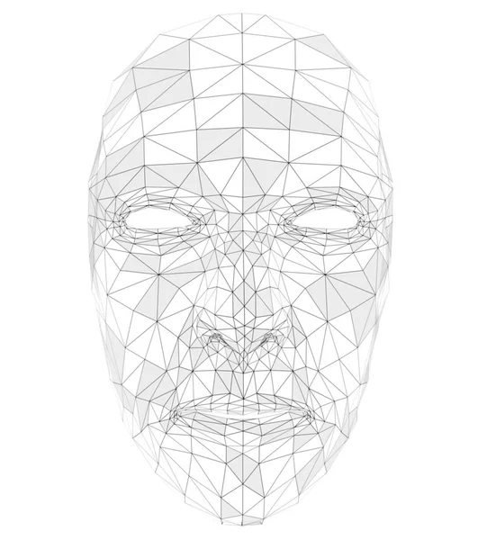 Human face consisting of lines, polygons and dots