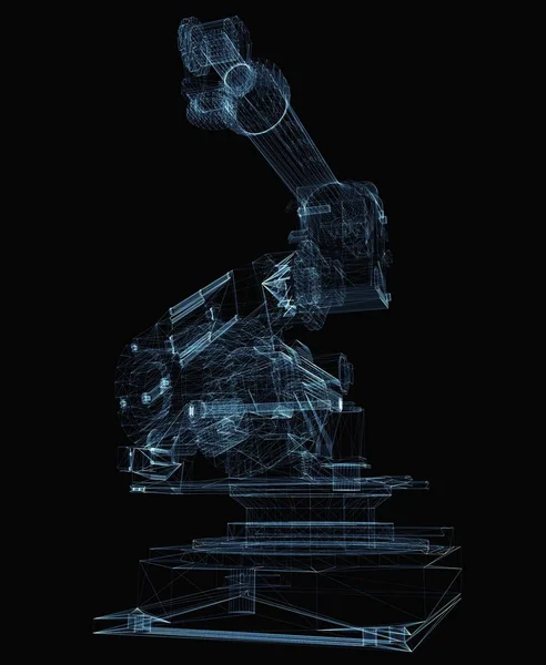 Industrial robot arm consisting of luminous lines