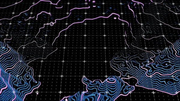 Technological glowing topographical map