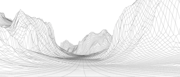 Abstract 3d wire-frame landscape. Blueprint style