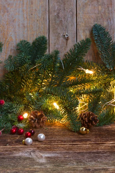Kerst grens met fir tree en verlichting — Stockfoto