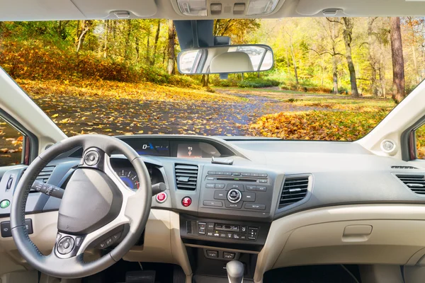 Car windscreen with road — Stock Photo, Image