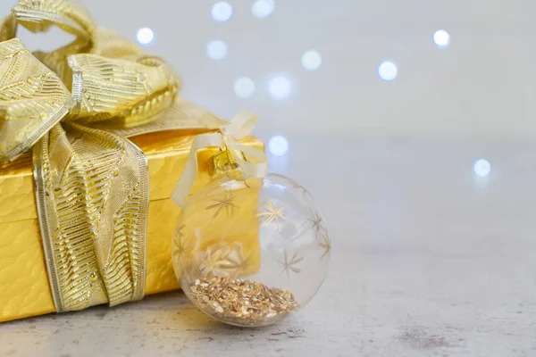 Christmas golden present box — Stock Photo, Image