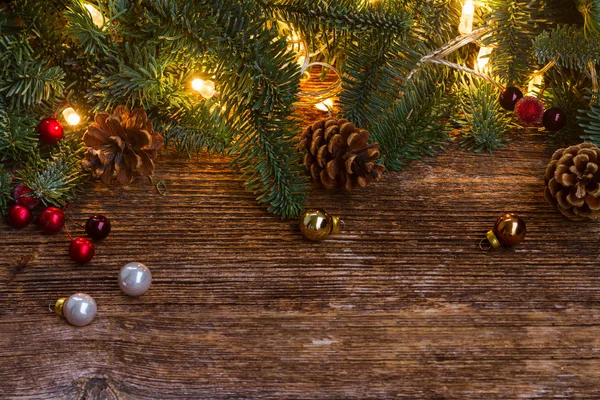 Christmas border with fir tree and lights — Stock Photo, Image