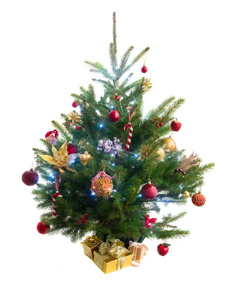 Fir kerstboom met decoraties — Stockfoto