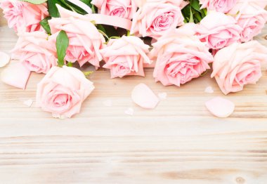 Ahşap üzerine Pembe çiçek açan gül