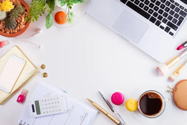 Feminine workspace, top view