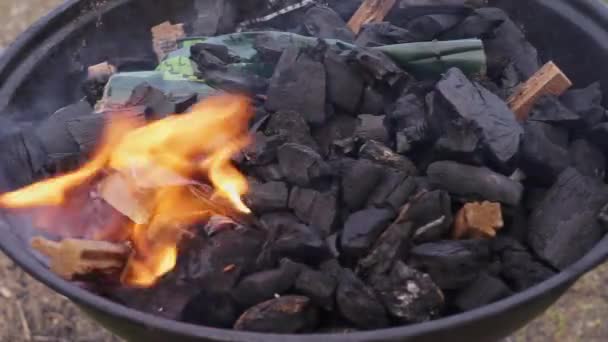 Grill with fire — Stock Video