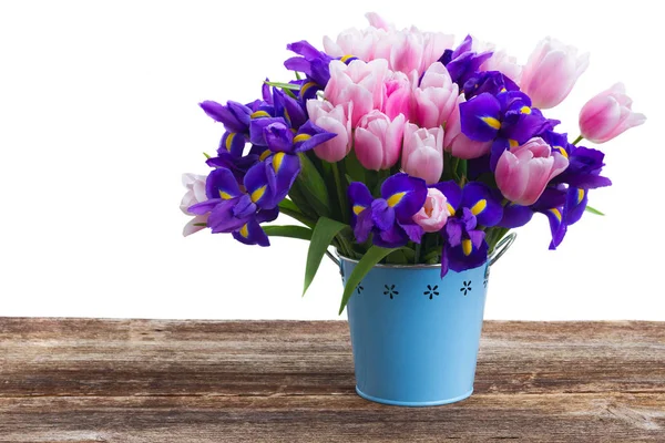 Blaue Schwertlilien und Piktulpen — Stockfoto