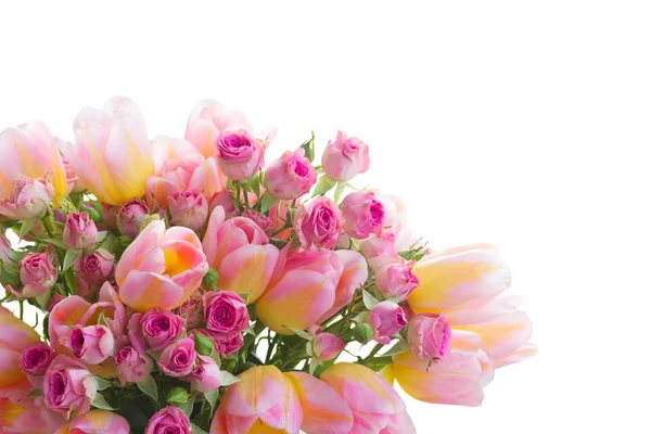 Bouquet of tulips and roses — Stock Photo, Image