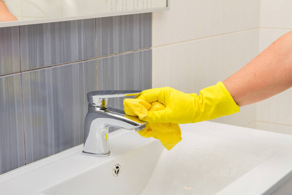 Spring cleaning, washing bathroom