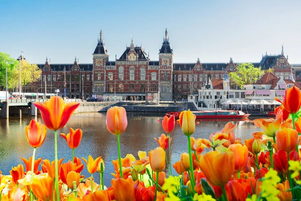 Paesaggio urbano di Amsterdam di notte — Foto Stock