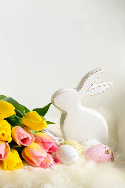 Easter scene with colored eggs — Stock Photo, Image