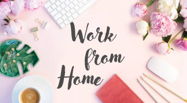 Üst görünüm ev ofis çalışma alanı