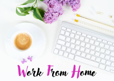 Üst görünüm ev ofis çalışma alanı