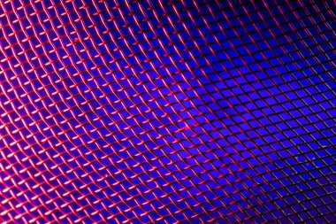 Soyut makro görüntüyü kapat, mavi ve mor ışıklı ışık, metal ağ