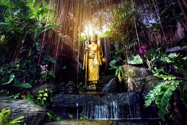 Bahçedeki altın Buda heykeli 