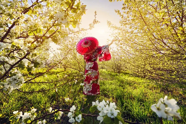 Femme au Japon costume à fleur de cerisier — Photo