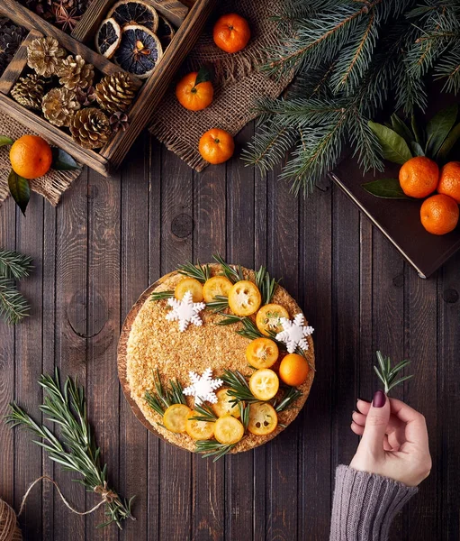 Decorated Christmas Honey cake — Stock Photo, Image