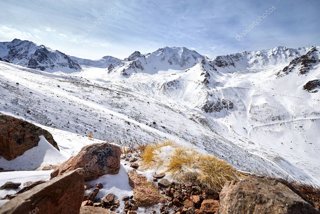 Snowy mountains of Kazakhstan