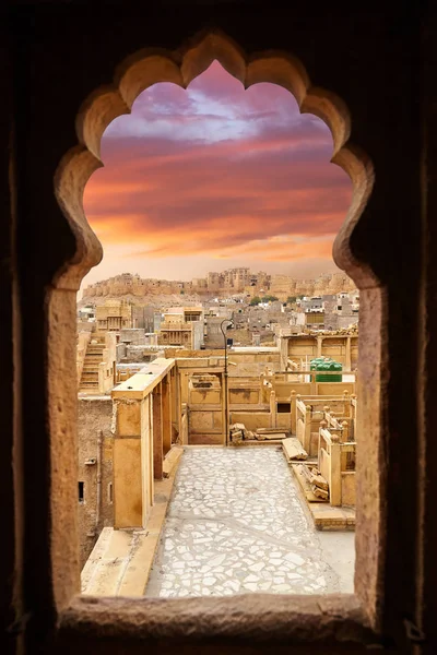 Jaisalmer Stadt und Festung bei Sonnenuntergang — Stockfoto