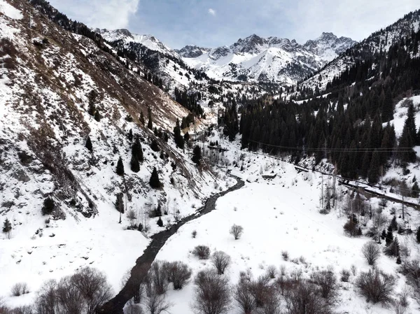 Пейзаж Реки Долине Тянь Шаньских Гор Зимой Алматы Казахстан — стоковое фото