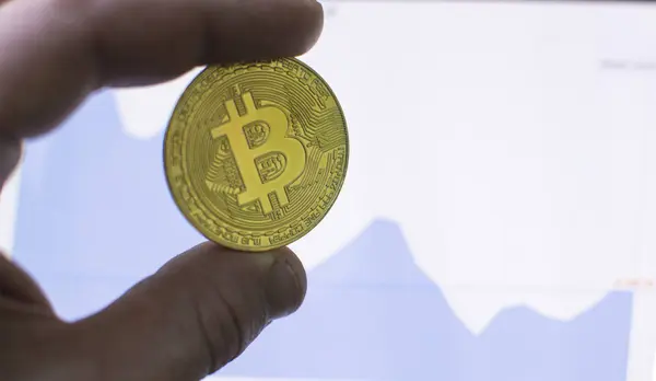 Das Konzept Der Kryptowährung Bitcoin Virtuelles Geld Aufstieg Und Fall — Stockfoto