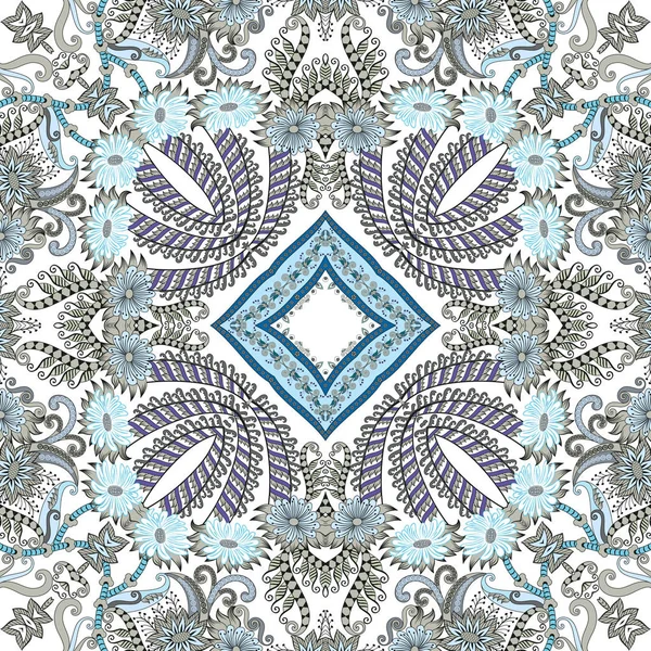 Bandana met sierlijke patroon, versierd blauwe bloemen — Stockvector