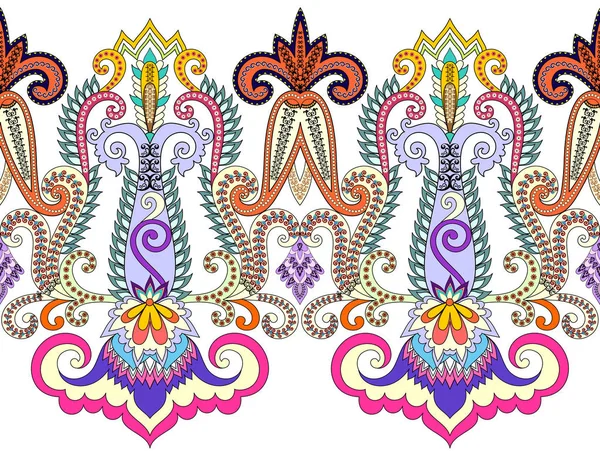 Borde ancho sin costuras con paisley brillante, rizos amarillos decorativos — Vector de stock