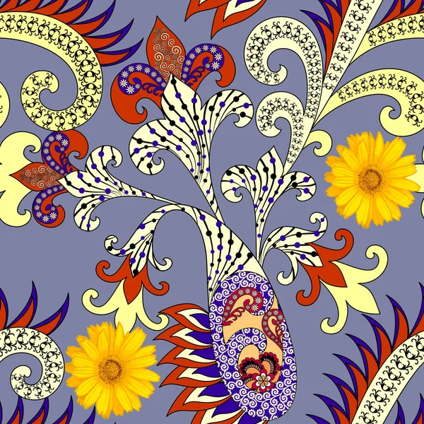 Patrón sin costuras con paisley colorido, lunares bicolor decorados — Archivo Imágenes Vectoriales