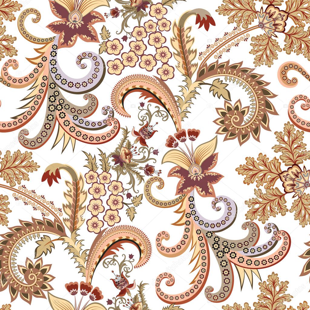 seamless ornate pattern with small flowers, decorative curls
