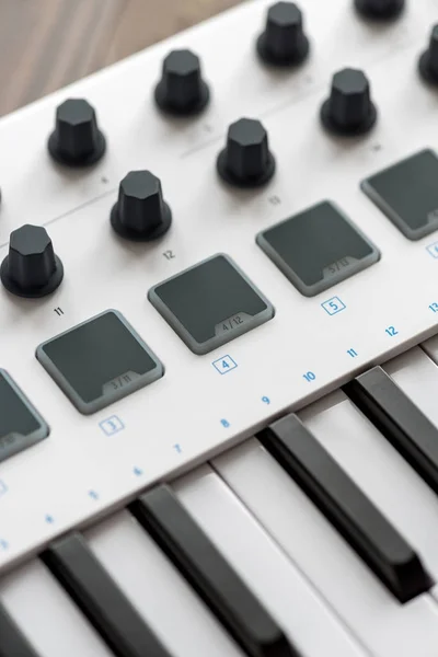 MIDI keyboard with pads and faders. — Stock Photo, Image