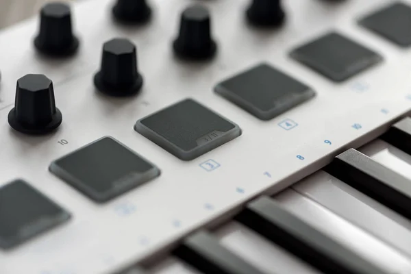 MIDI keyboard with pads and faders. — Stock Photo, Image