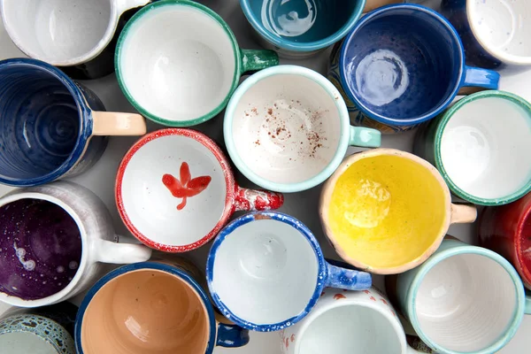 Colorful cups backgruond. Top view — Stock Photo, Image