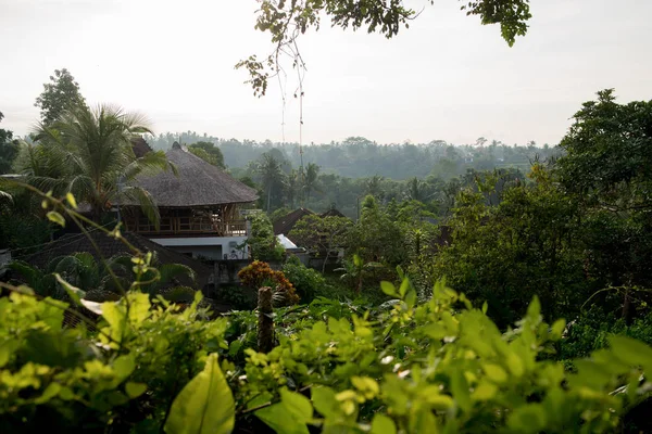 Casa balinese nella giungla al mattino Foto Stock