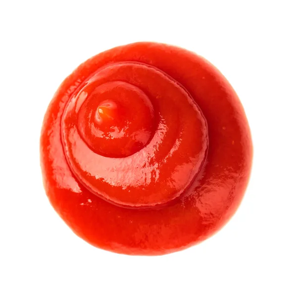 Rode ketchup tomatensaus close-up geïsoleerd op witte achtergrond — Stockfoto