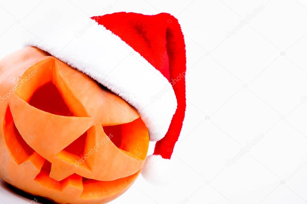 Halloween pumpkin shiny inside on white