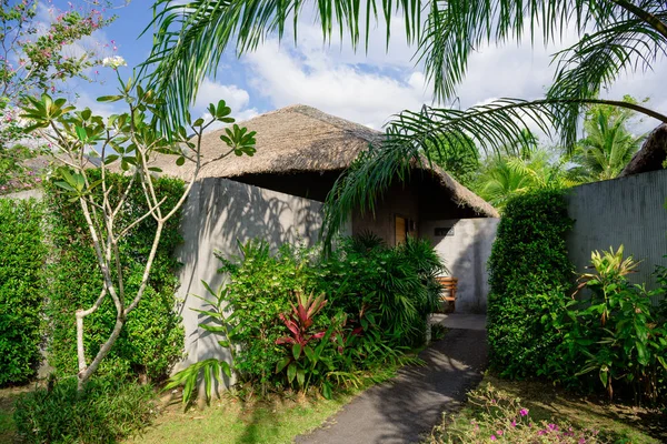 Entrance to the private Villa overgrown with greenery Stock Image