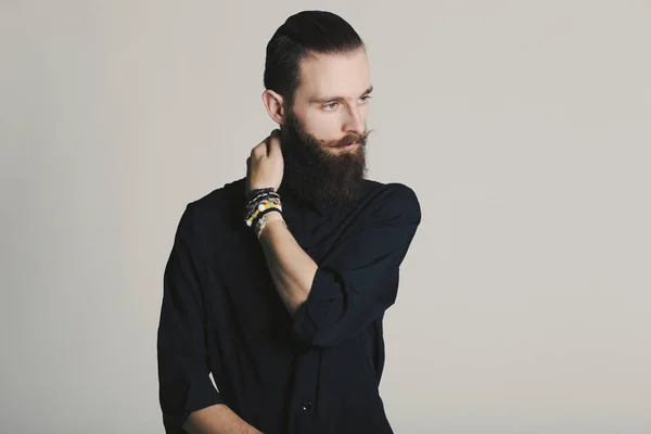 Бородатий чоловік в стилі гіпстера — стокове фото