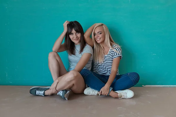 Zwei fröhliche Mädchen genießen einander Gesellschaft — Stockfoto
