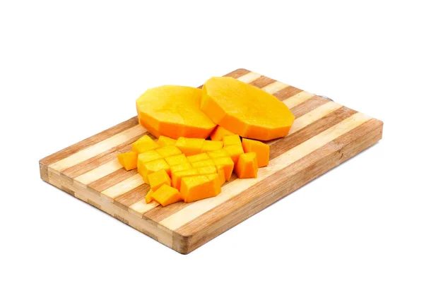 Slices of pumpkin and cutting board,isolated on white background — Stock Photo, Image