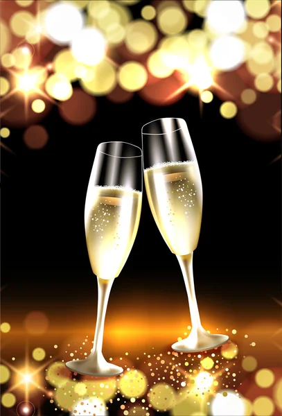 两杯香槟配上防波克灯背景 — 图库矢量图片